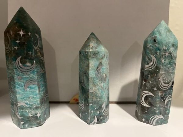 Adventurine Crystal with Moon & Stars Obelisk